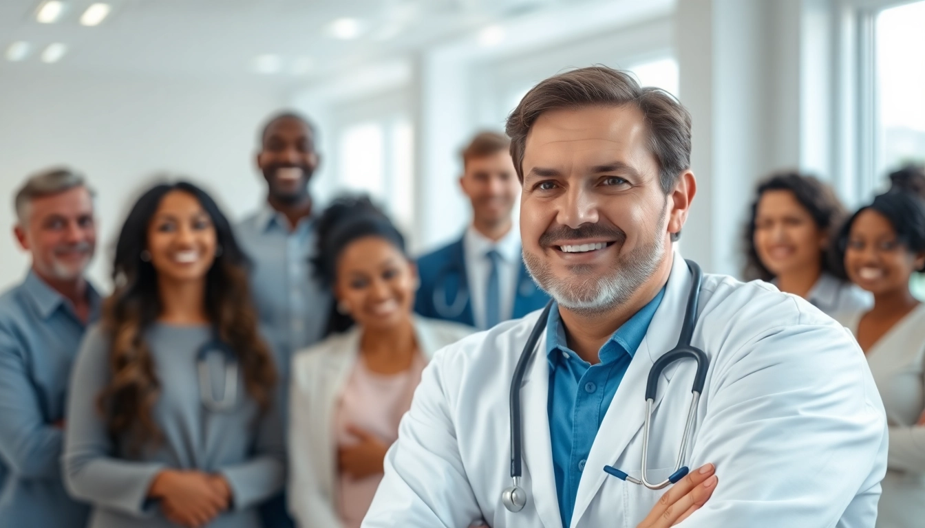 Engaged primary care physician las vegas consulting with patients in a modern clinic.