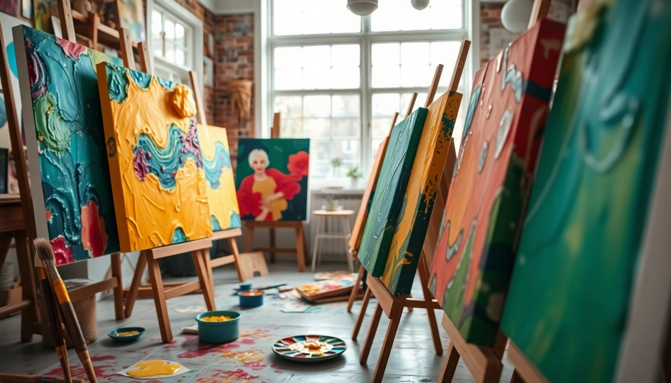 Verken canvas kunst in een sfeervolle studio vol kleur en creativiteit.