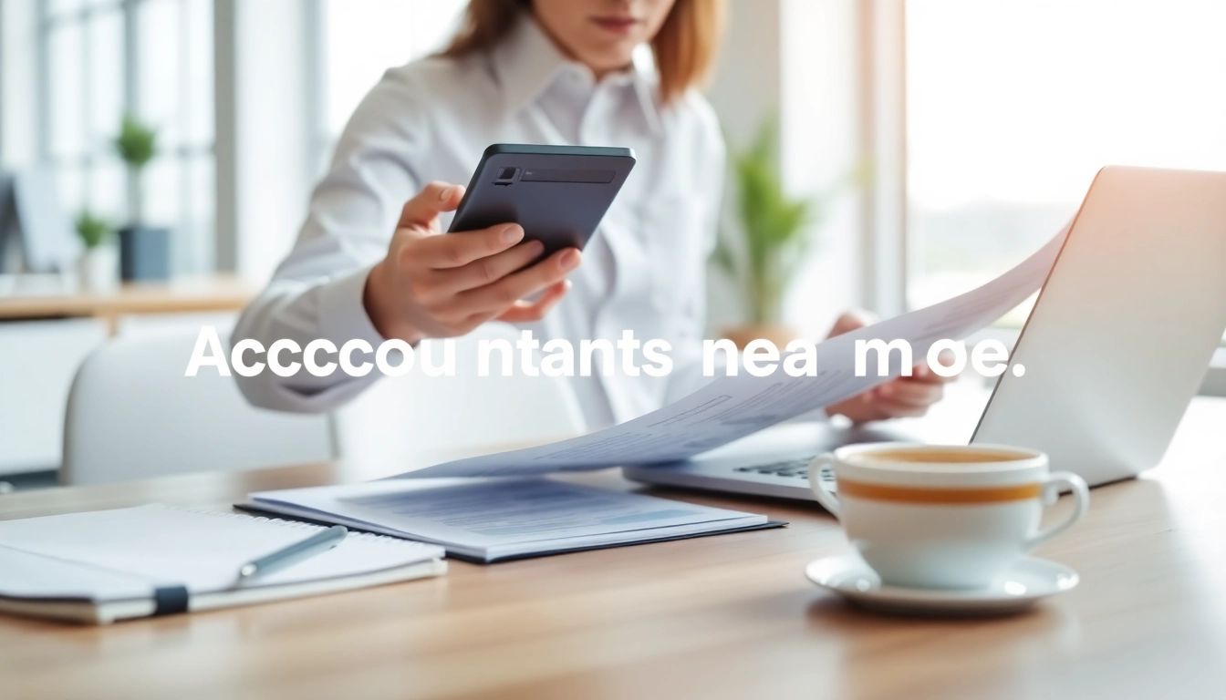 Find trusted Accountants near me while a professional reviews financial documents in a bright office.