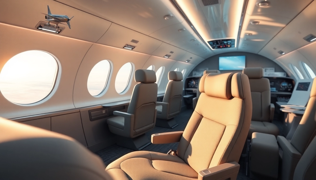 Interiores para el Sector Aeroespacial diseñados con asientos ergonómicos y materiales avanzados.