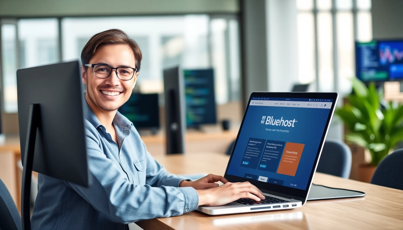 Designing a website with Bluehost showcasing seamless web hosting capabilities.