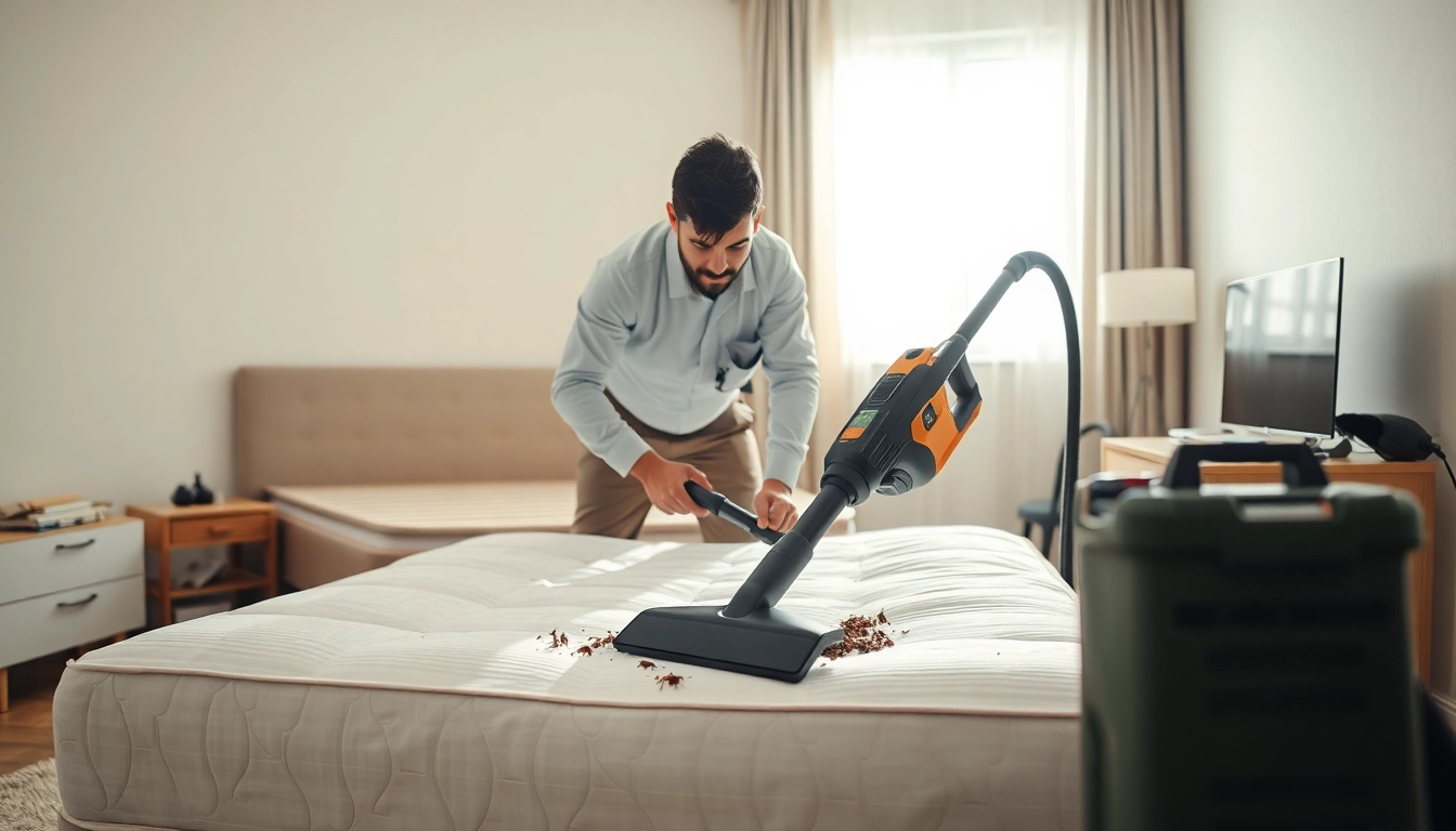 Executing bed bug removal with a professional technician and modern equipment, enhancing home safety.