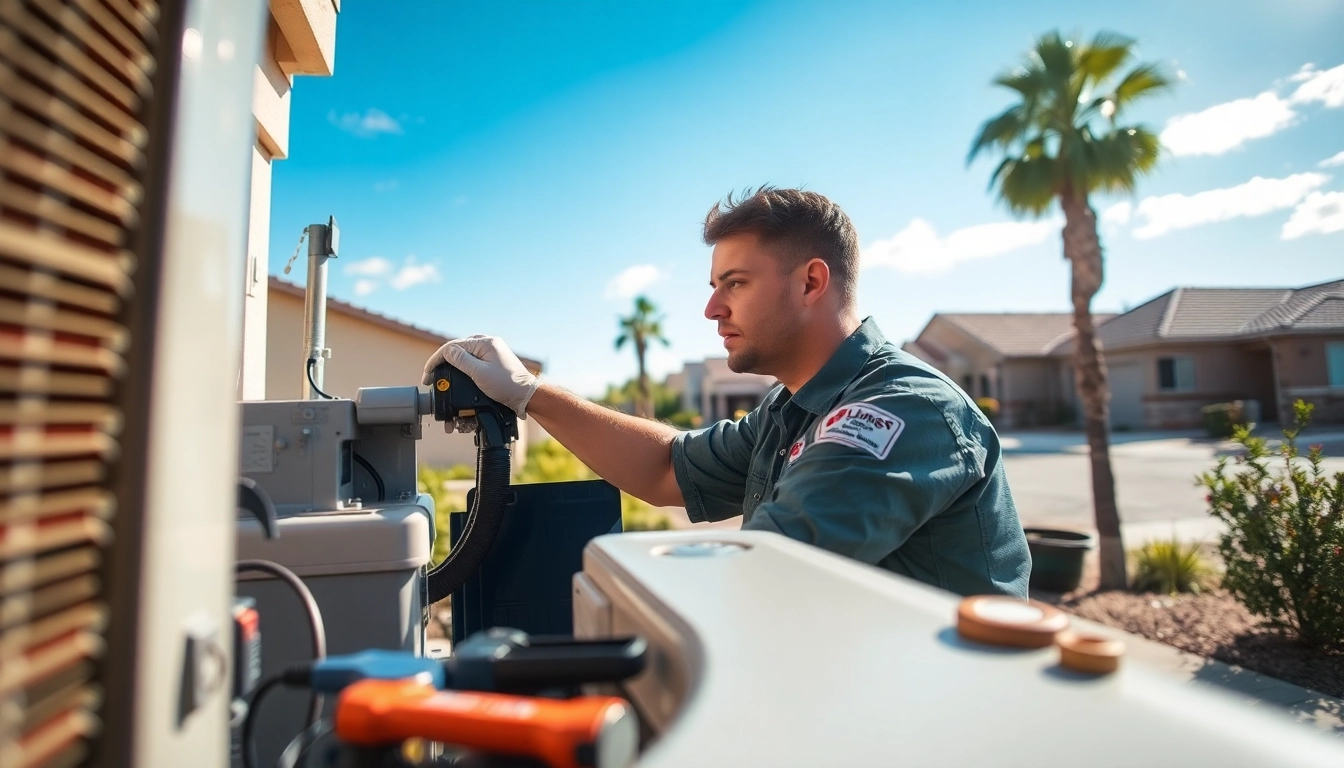 Experts performing AC repair mesa az in a sunny suburban setting showcasing professionalism and reliability.