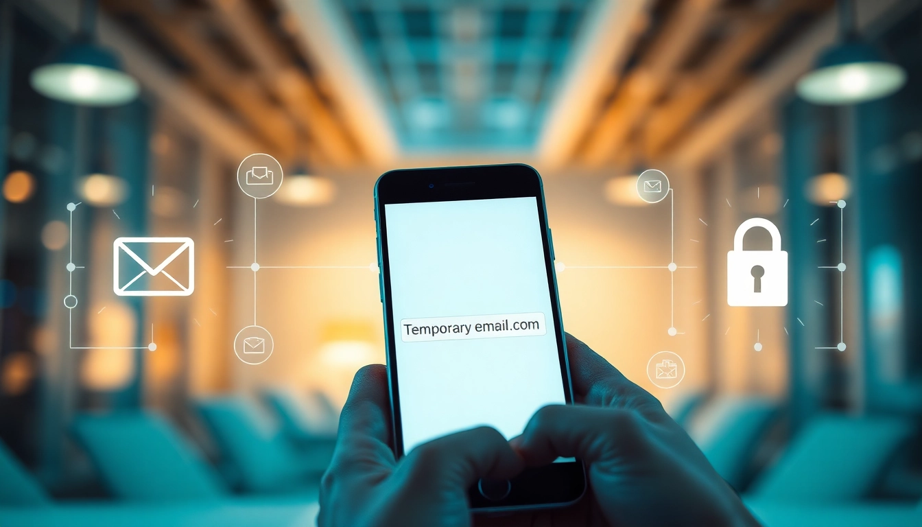 Generate a temporary email address displayed on a smartphone interface in a professional setting.