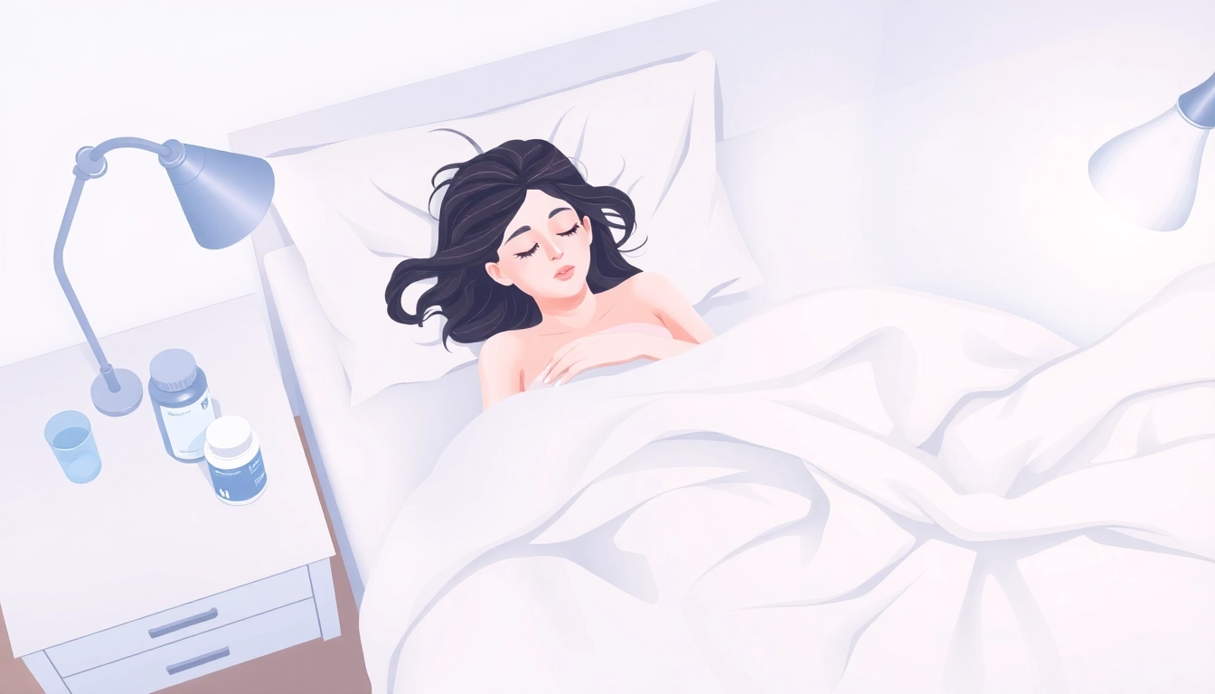 Smooth illustrated bedroom scene showcasing sleep aid for weight loss and serene atmosphere