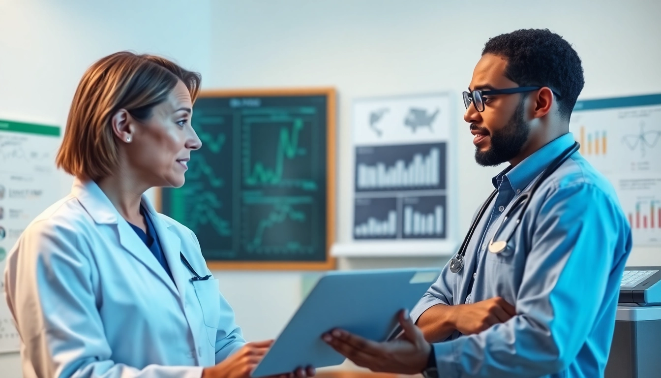 Discussing eprescribing compliance strategies in a healthcare setting with tablets and charts.